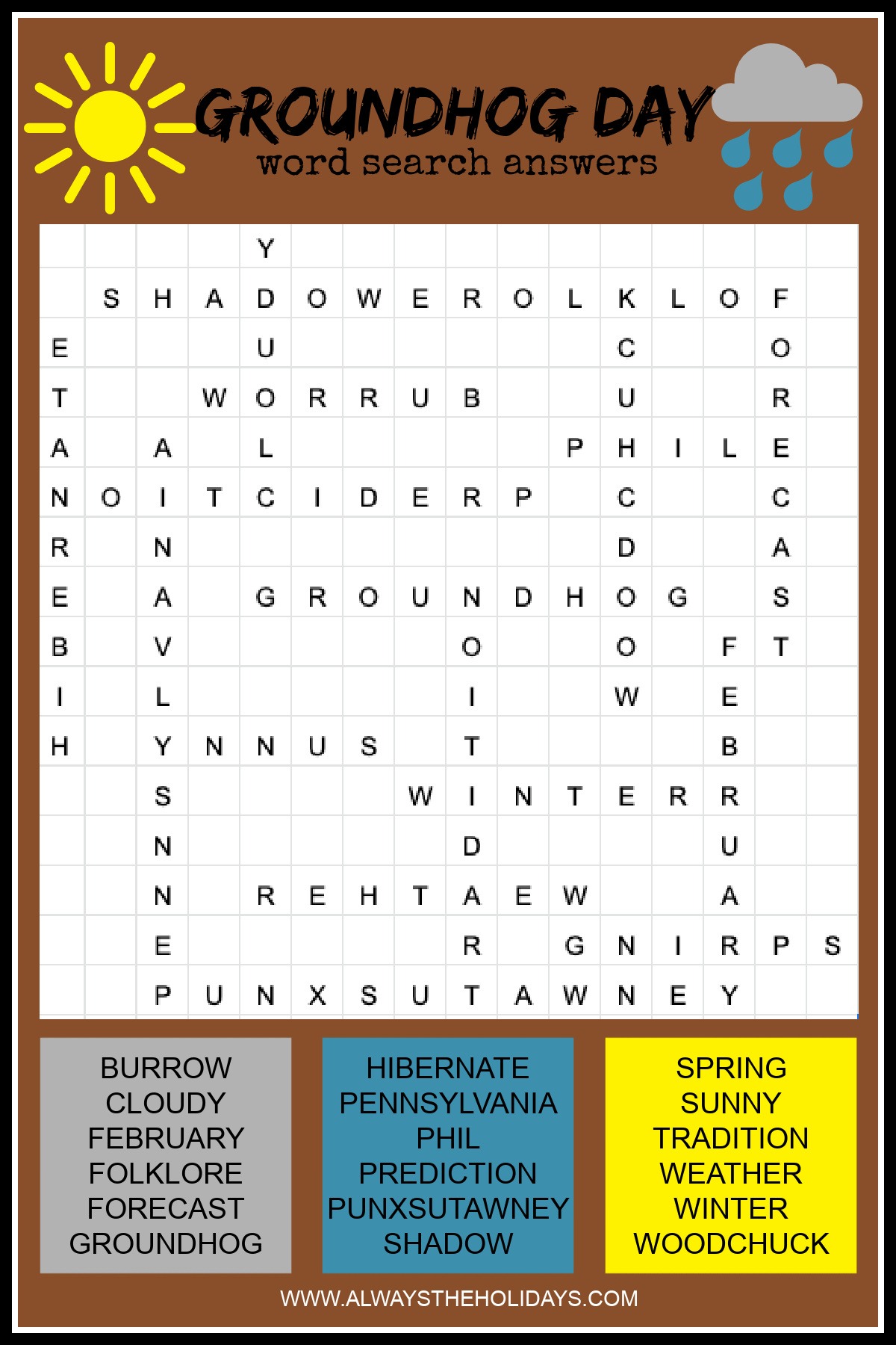 groundhog day word search - free groundhog day printable